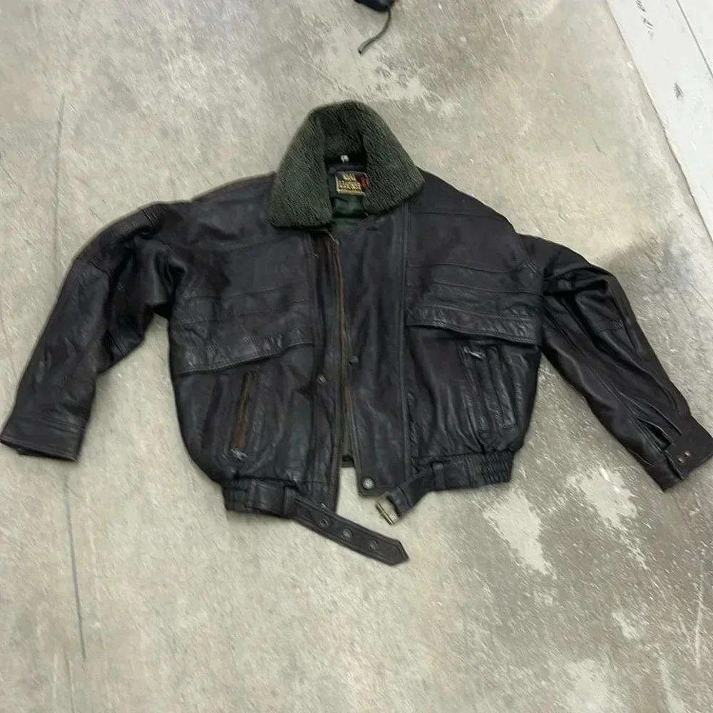 Vintage‎ belted real leather bomber  jacket